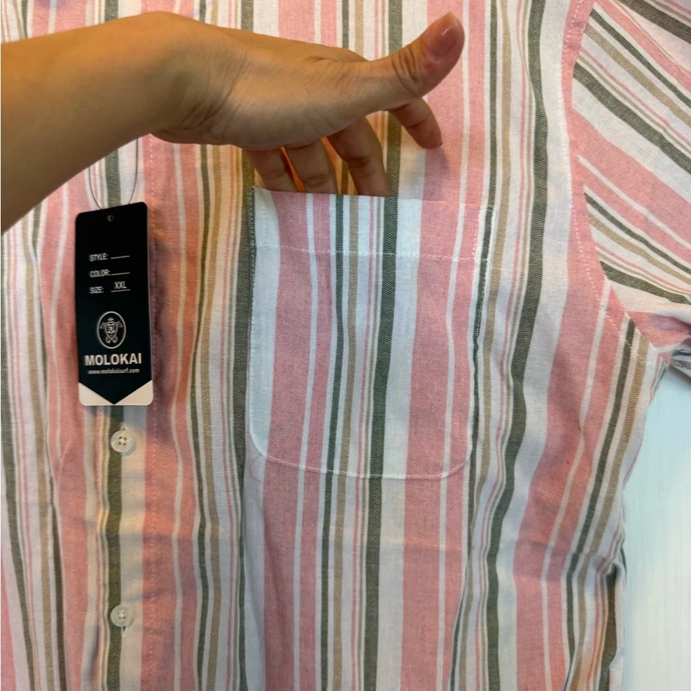 Molokai Surf Co Men's Pink Striped Shirt Size XXL